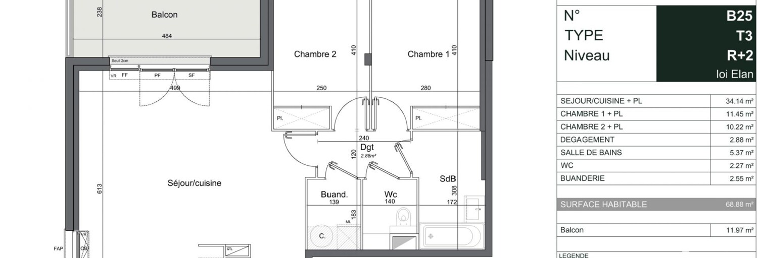 Appartement 3 Pièces 69 m² à vendre à Mérignac (33700)