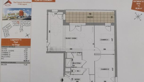 Appartement 3 pièces  à louer Lagord 17140