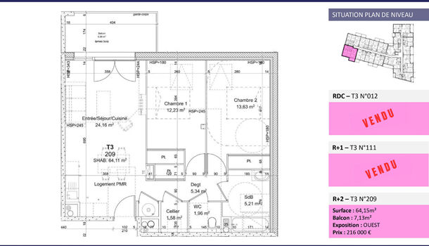 Appartement 3 pièces  à vendre Albi 81000