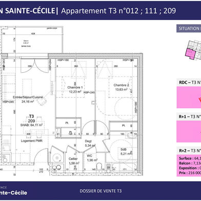 Appartement 3 pièces 216000 €