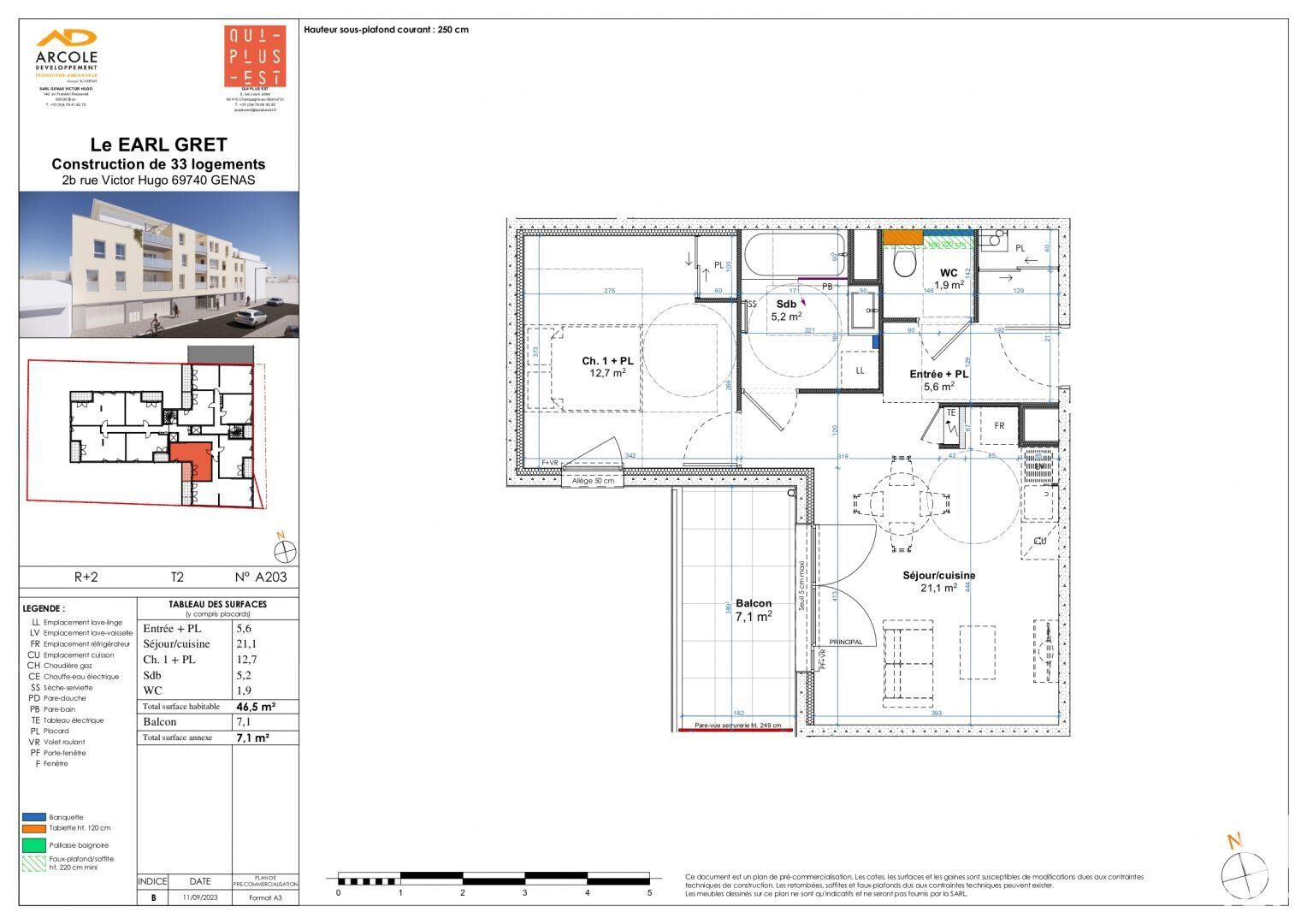 Genas - 45m² - 2p. - 1ch.