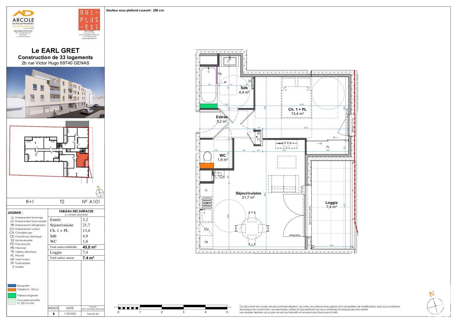 Genas - 45m² - 2p. - 1ch.