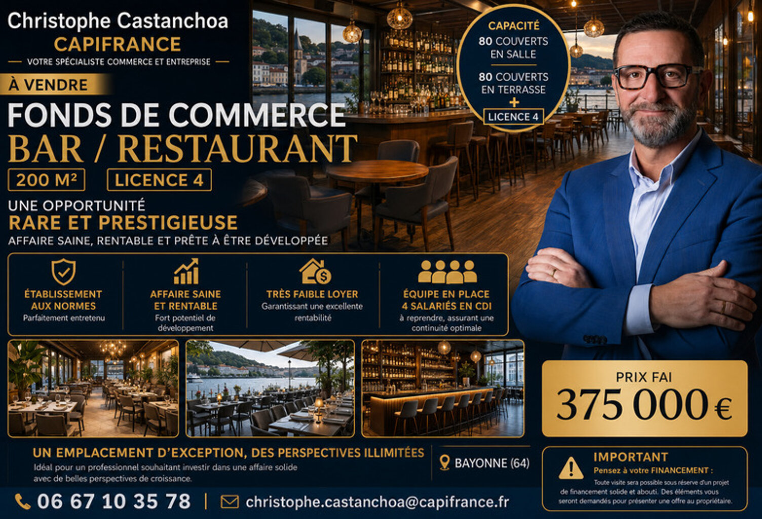 À VENDRE FONDS DE COMMERCE BAR RESTAURANT PETIT LOYER AUX ALENTOURS DE BAYONNE — photo 1