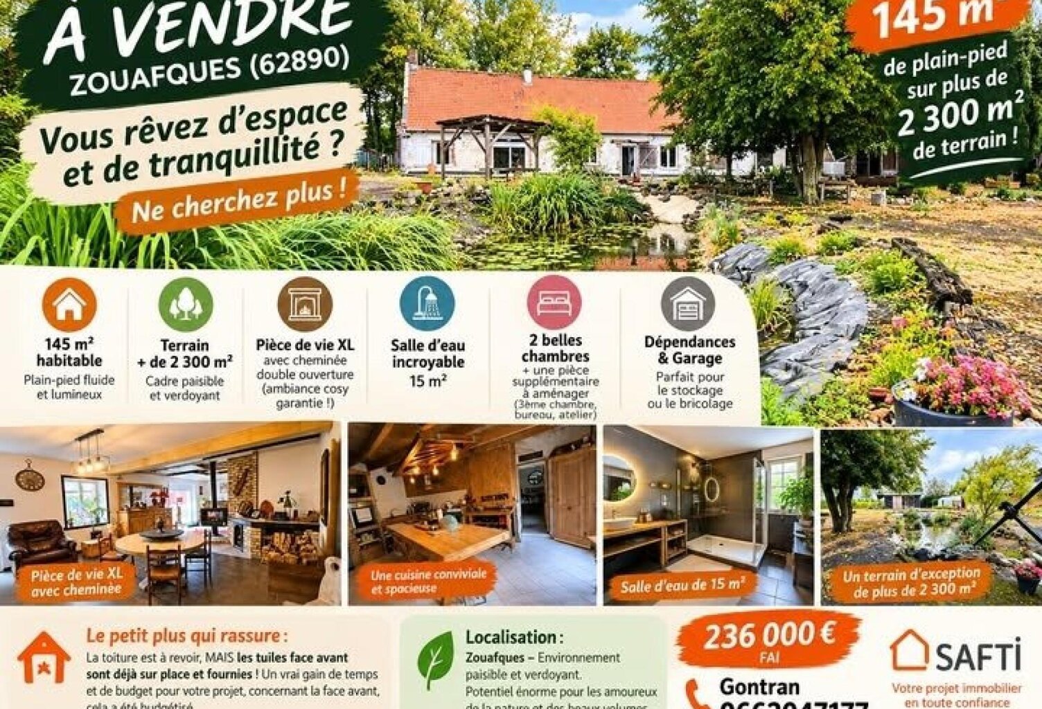 CALME ET POTENTIEL EXCEPTIONNEL ! Plain-Pied de 145 m² sur 2381 m² à Zouafques — photo 1