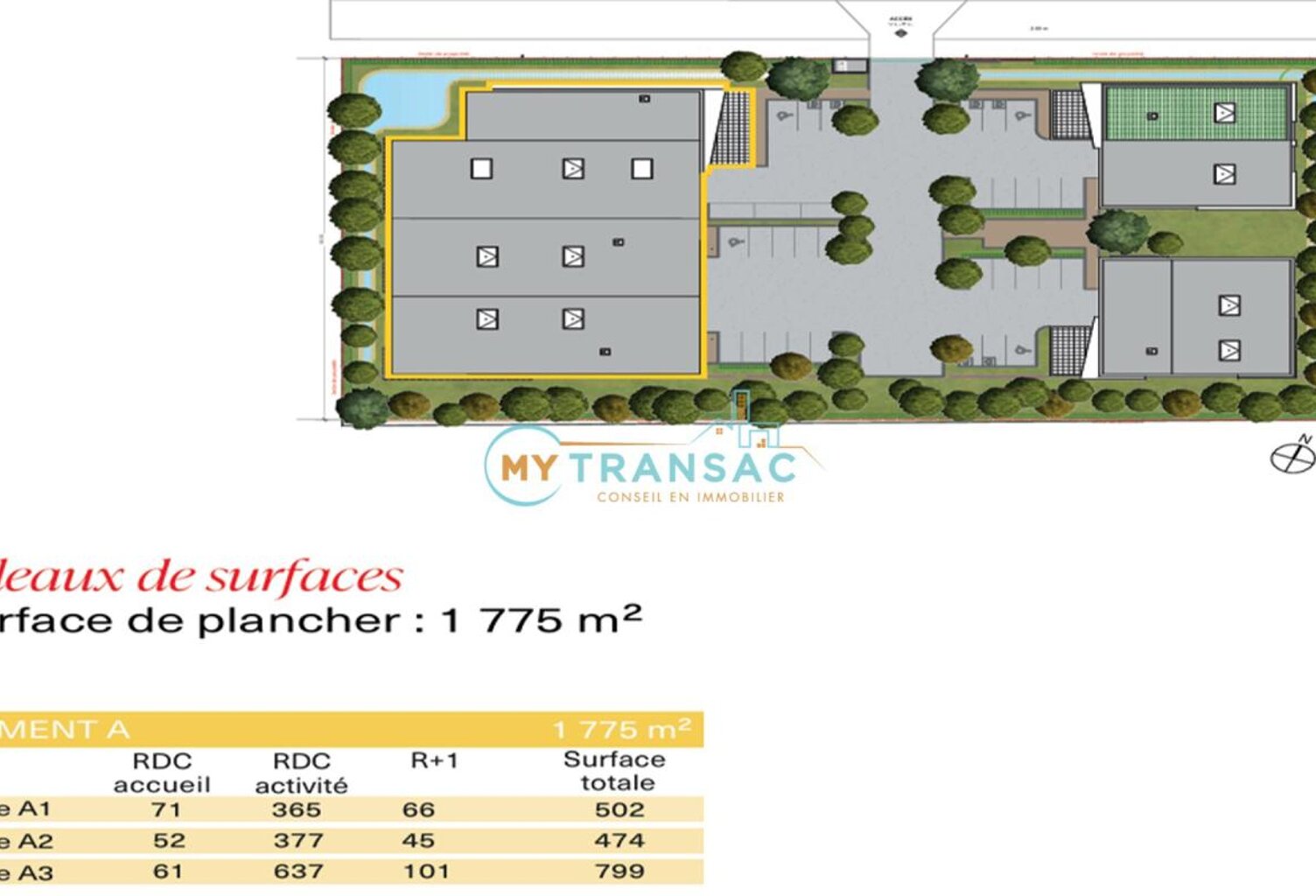 My Transac vous propose à la vente des locaux d'activités neufs 1 775m², 799m², 502m² et 474m² à Bondoufle — photo 1
