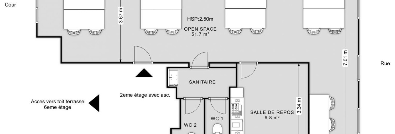 Bureau  70 m² à louer à Paris 11 (75011)
