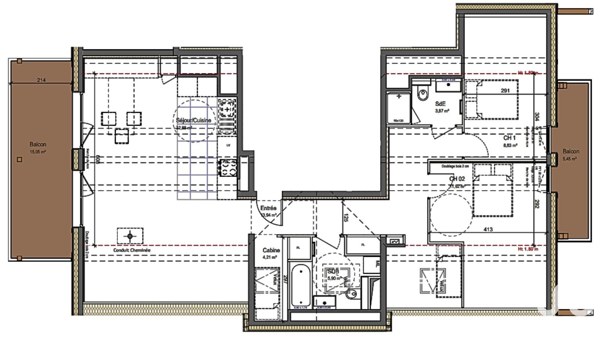 Montriond - 82m² - 3p. - 2ch.