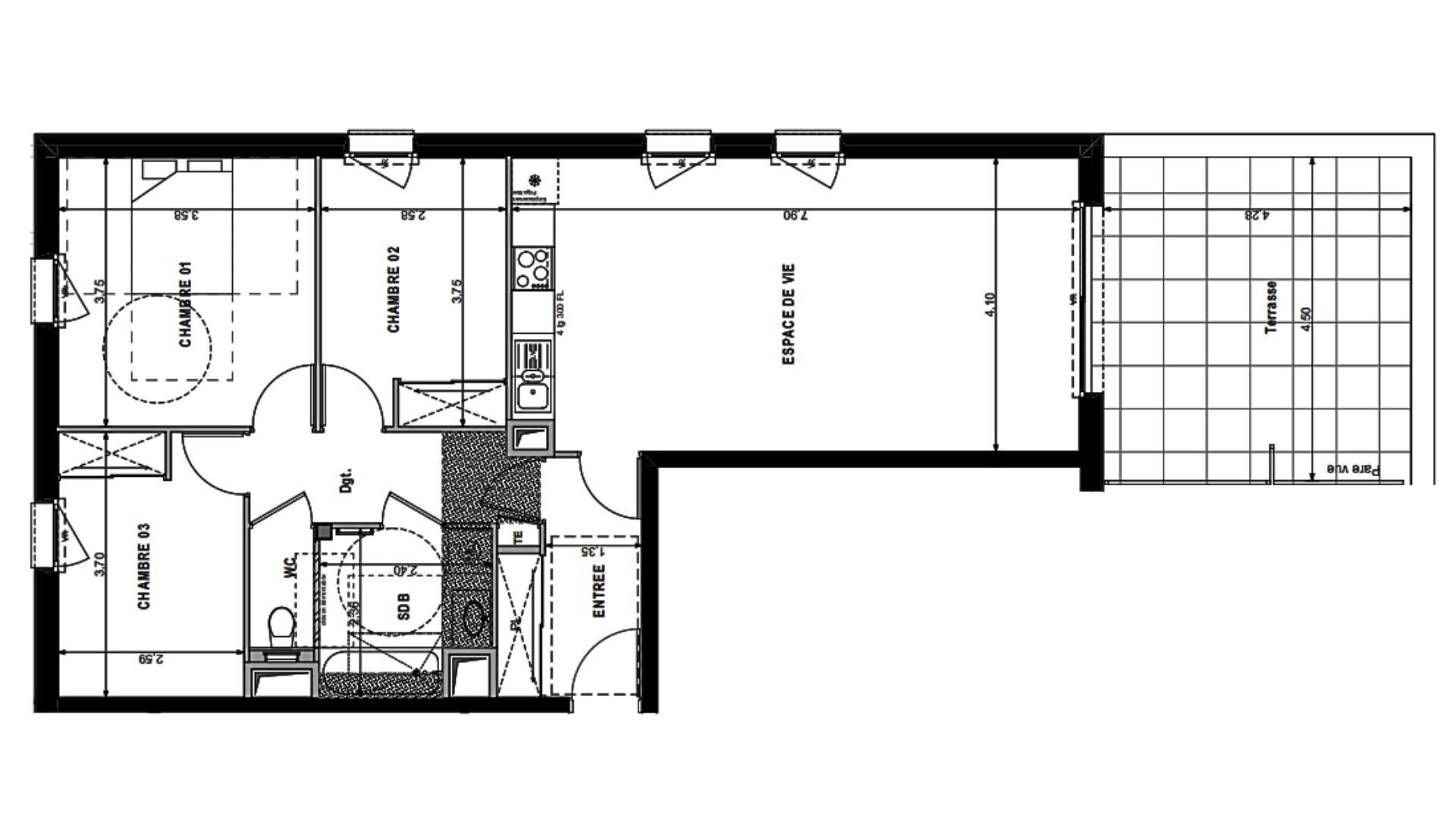 Sciez - 82m² - 4p. - 3ch.