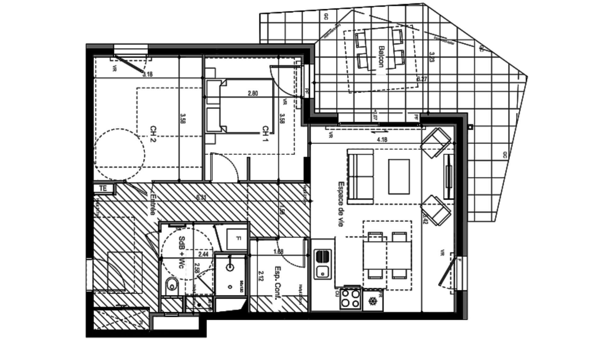 Ville-La-Grand - 67m² - 3p. - 2ch.