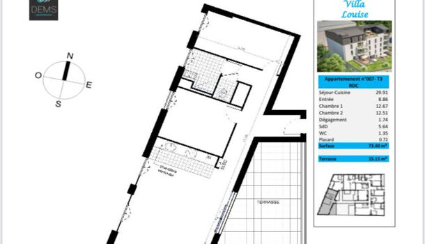 Appartement 3 pièces  à vendre Reims 51100