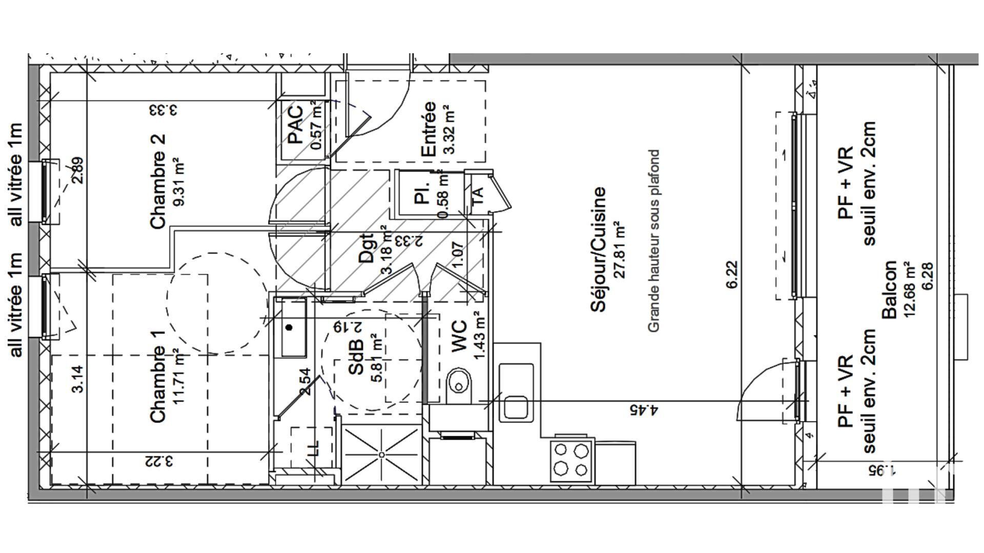 Vif - 64m² - 3p. - 2ch.
