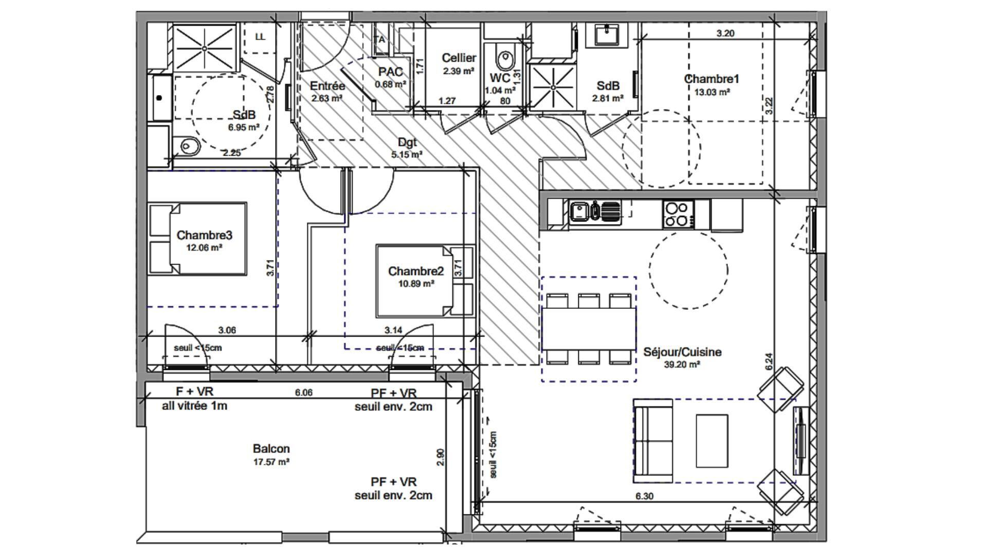 Vif - 97m² - 4p. - 3ch.