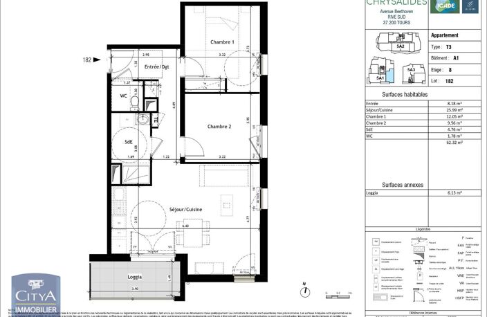 Location appartement 3 pièces 62 m² à Tours (37200) — photo 2