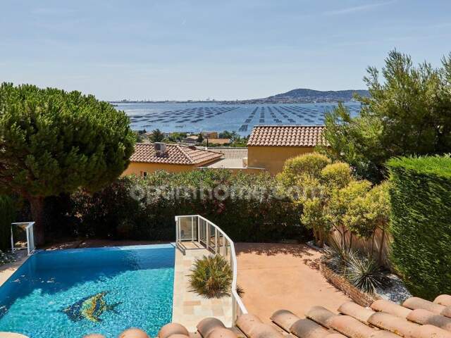 BOUZIGUES – Villa 250 m², vue étang, piscine à débordement, appartement indépendant — photo du bien