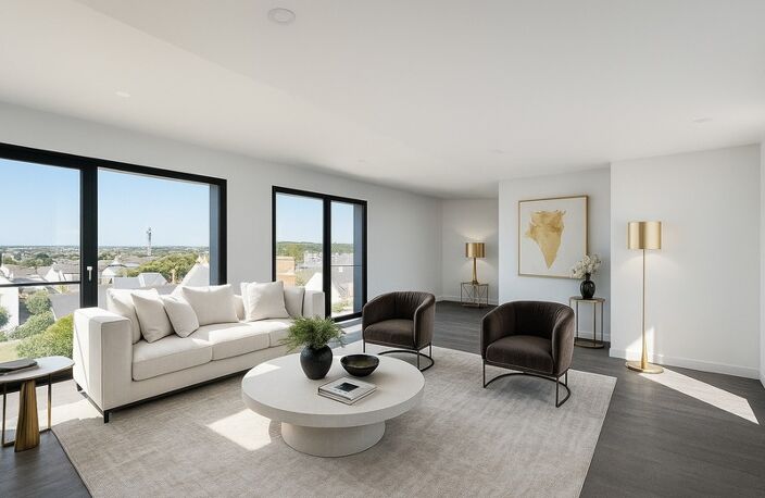 Département du Finistère (29) - À vendre : Crozon, centre-ville - Appartement penthouse T6 de 183 m² habitable avec vue panoramique sue la baie de Morgat - 4 terrasses - Garage — photo 2