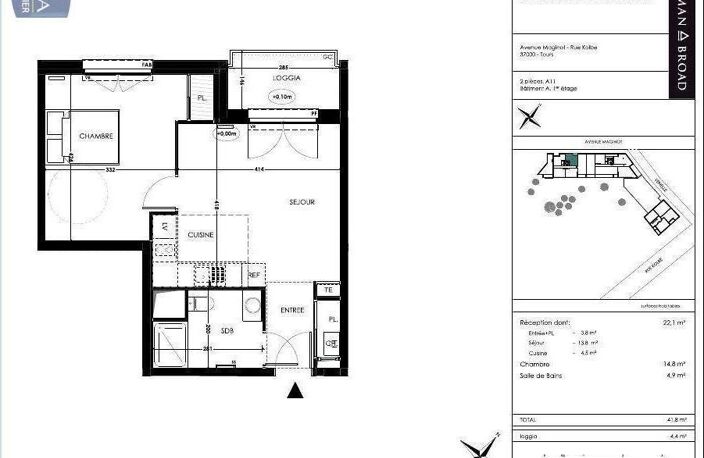 Location appartement 2 pièces 41 m² à Tours (37100) — photo 2