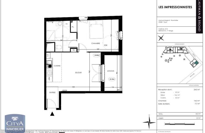 Location appartement 2 pièces 46 m² à Tours (37100) — photo 2