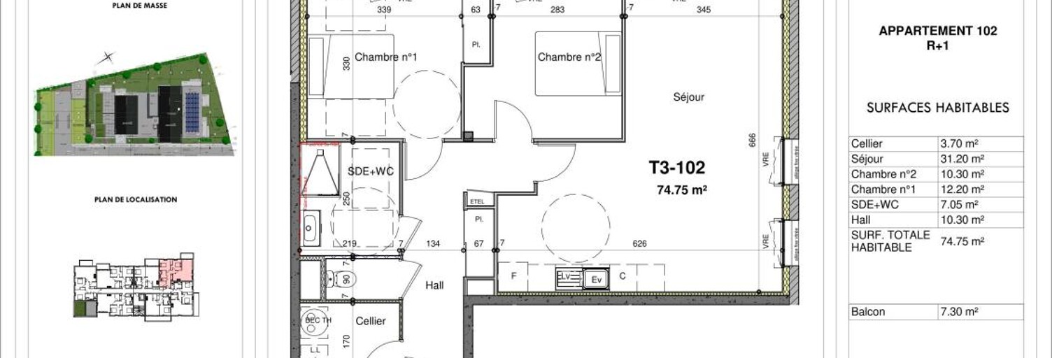 Appartement 3 Pièces 74 m² à vendre à Guilers (29820)