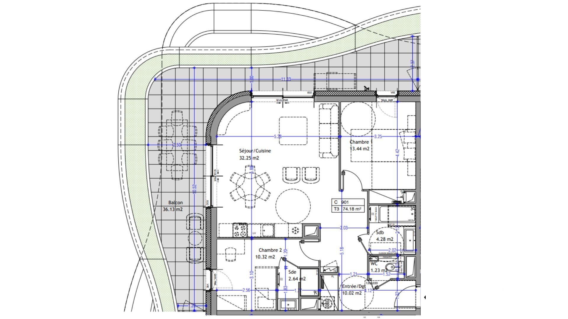 Aix-Les-Bains - 74m² - 3p. - 2ch.