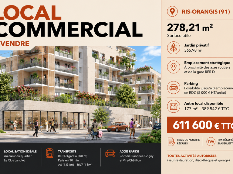 VENTE LOCAL COMMERCIAL 278M2 - RIS-ORANGIS (91) — photo 1