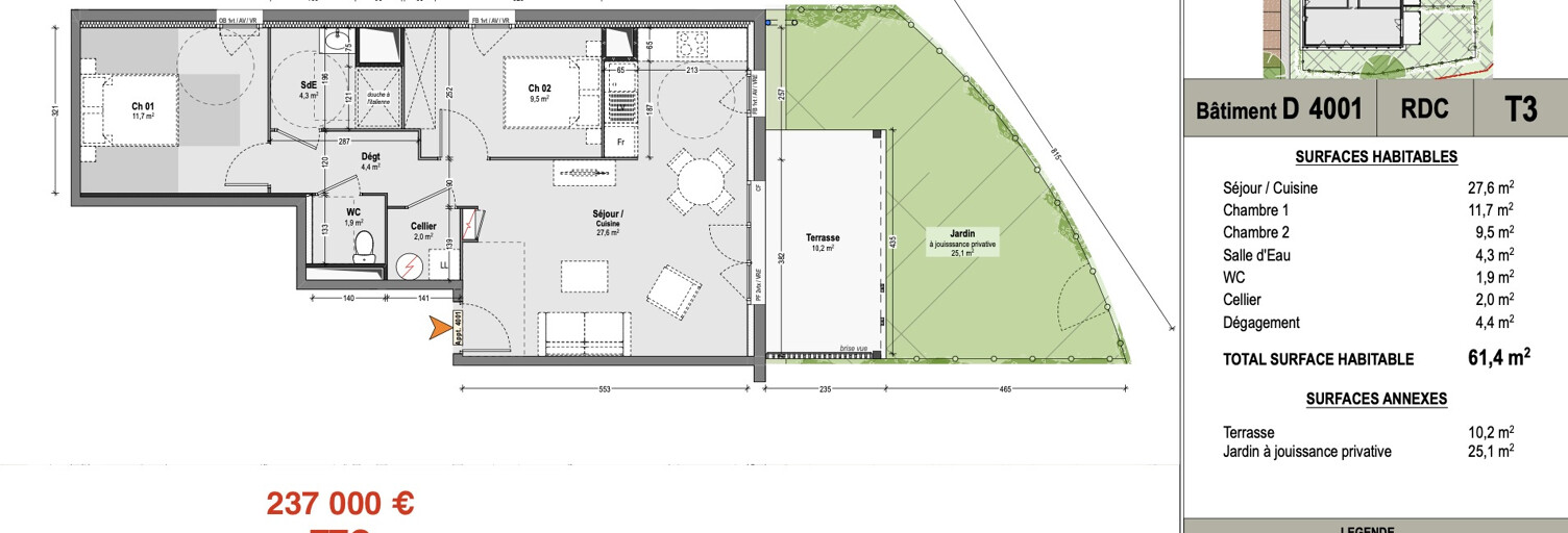 Appartement 3 Pièces 61 m² à vendre à Lit-et-Mixe (40170)