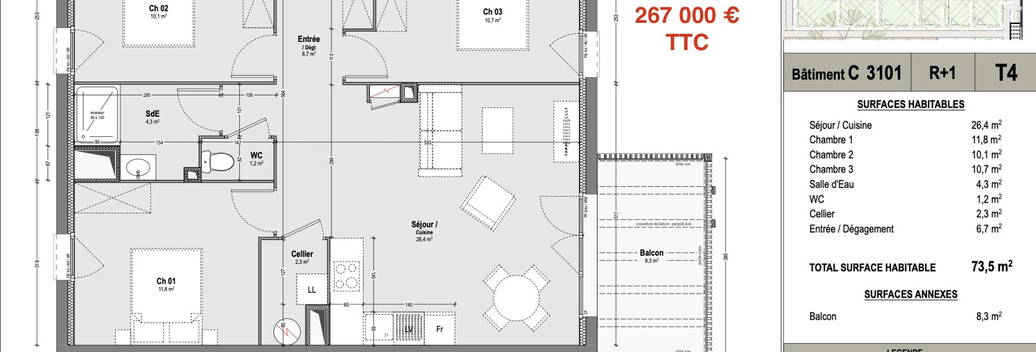 Appartement 4 Pièces 73 m² à vendre à Lit-et-Mixe (40170)