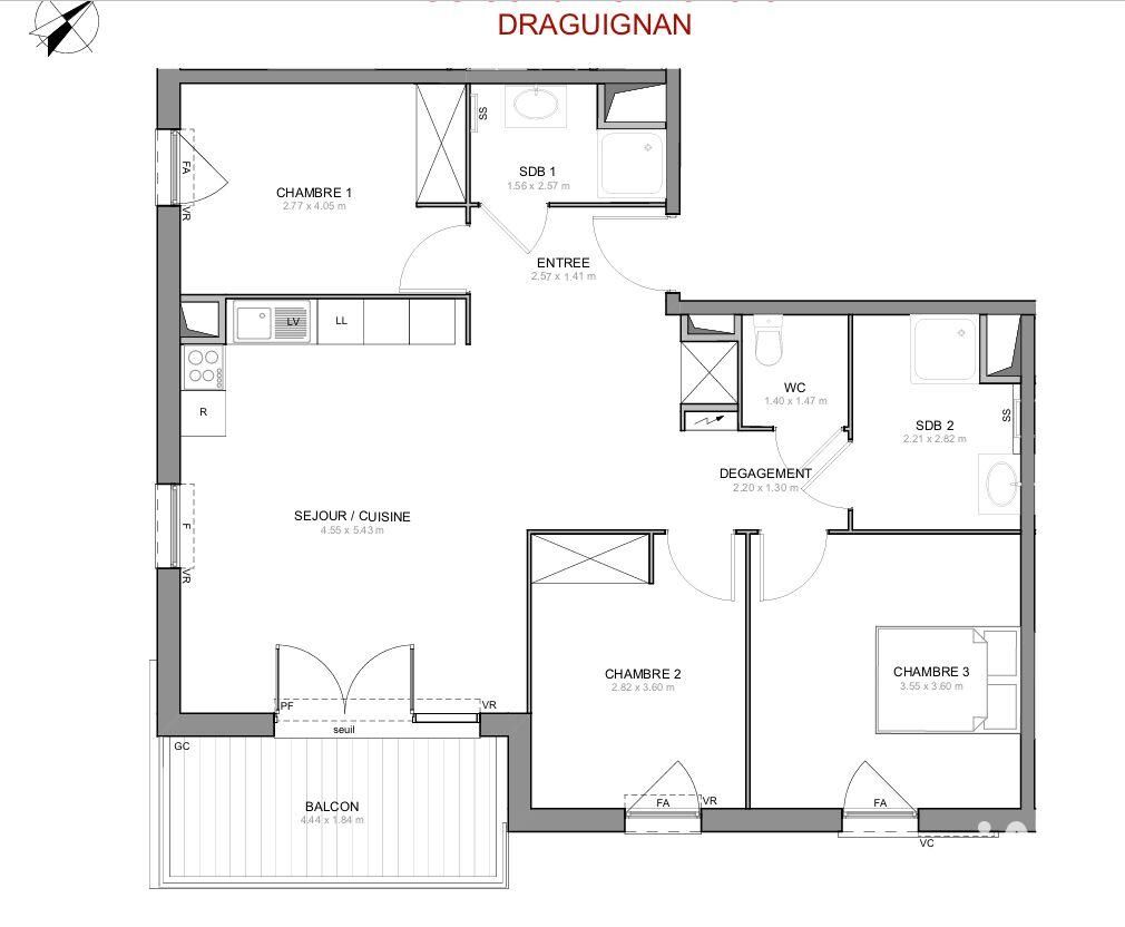 Draguignan - 82m² - 4p. - 3ch.