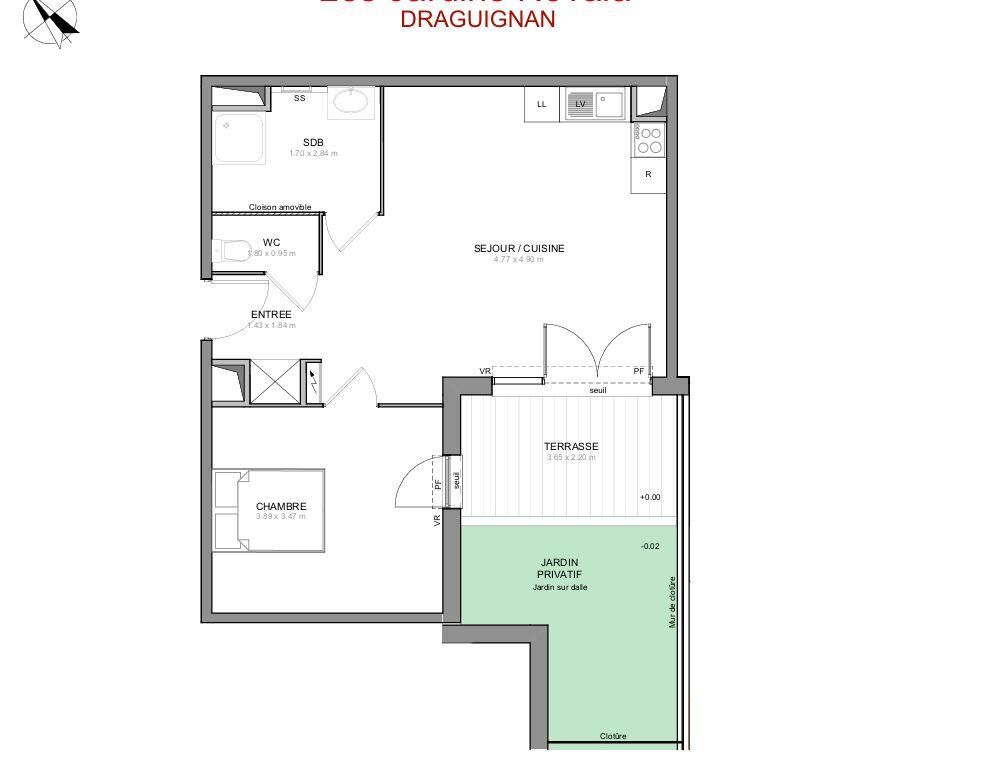 Draguignan - 51m² - 2p. - 1ch.