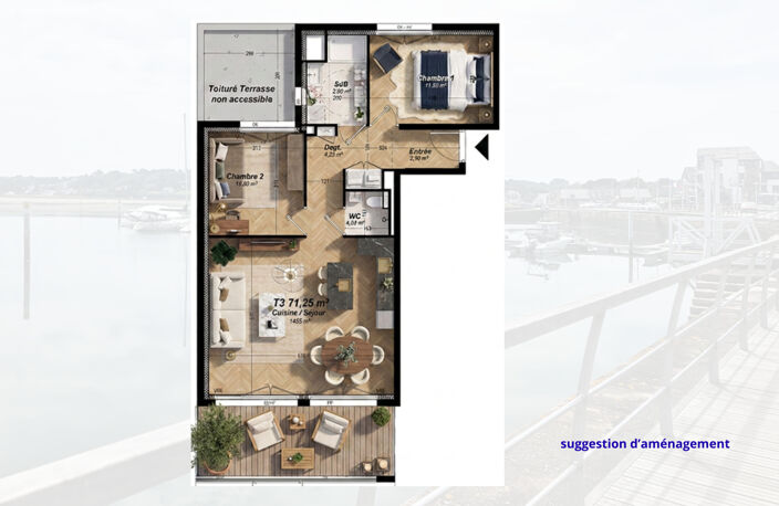 Vente appartement T3 de 71 m² avec vue sur le port et grand balcon,  Perros-Guirec( 22700) — photo 2