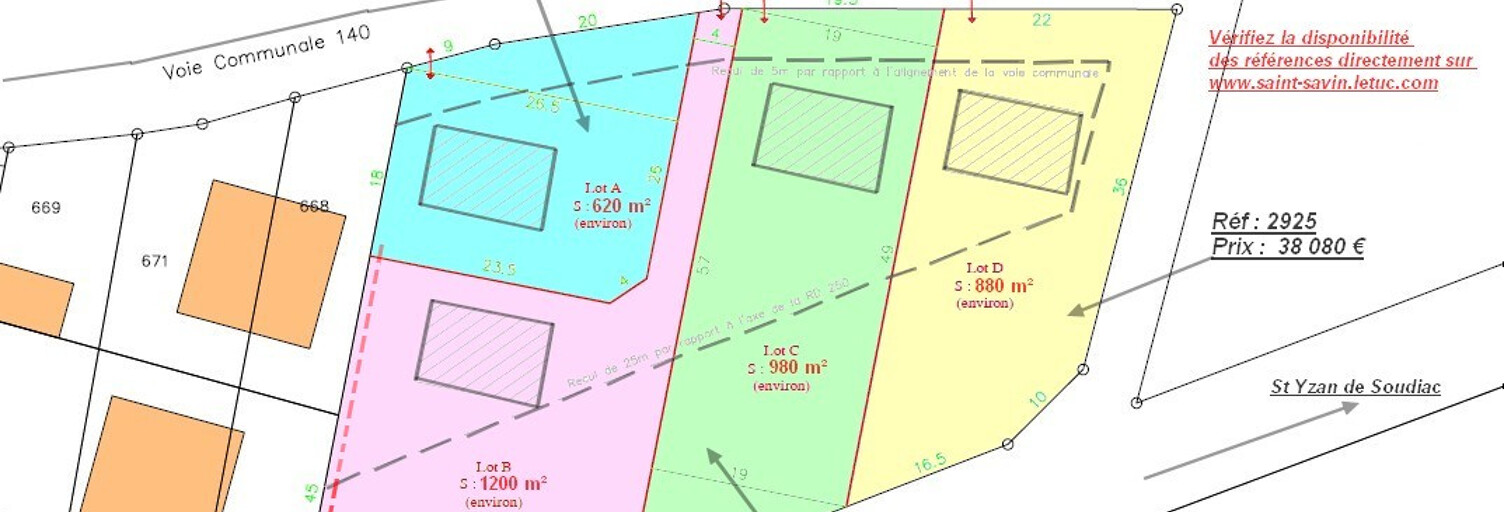 Terrain  980 m² à vendre à Saint-Savin (33920)