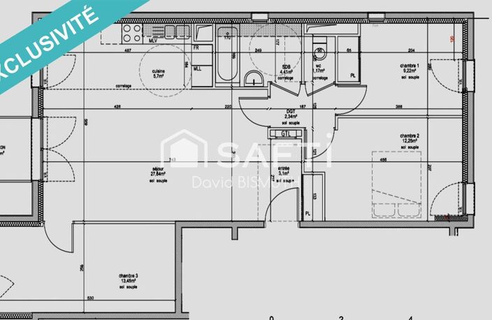 Appartement 4 pièces 3 chambres de 80 m2 avec Balcon et Place de parking au sous sol DPE "C" — photo 3