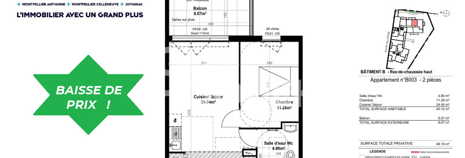 Appartement 1 Pièce 40 m² à vendre à Montpellier (34080)