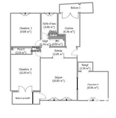 Melun - 65m² - 4p. - 3ch.