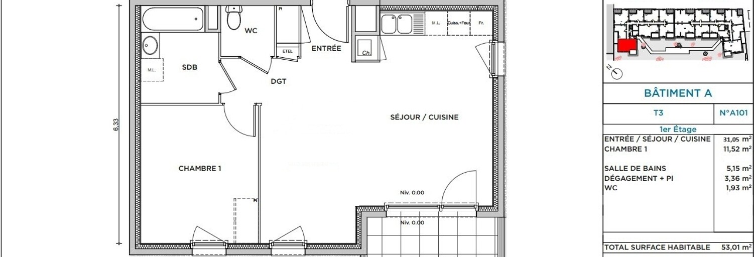 Appartement 2 Pièces 53 m² à louer à Villefontaine (38090)