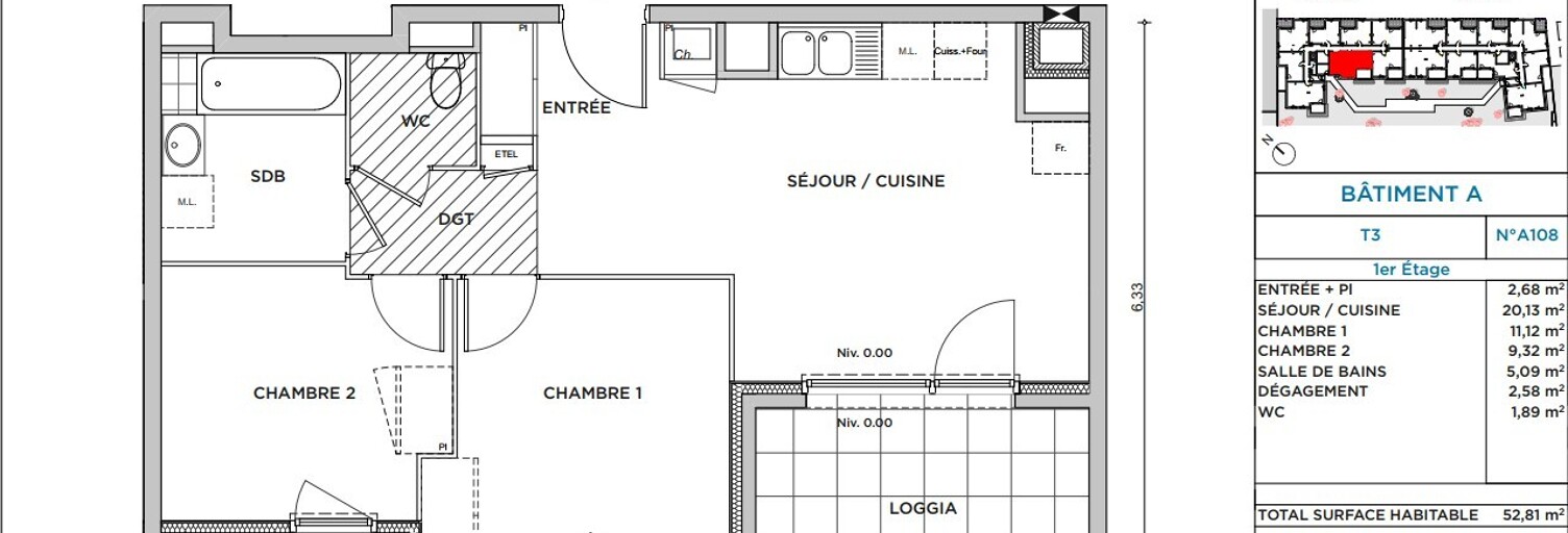 Appartement 3 Pièces 52 m² à louer à Villefontaine (38090)
