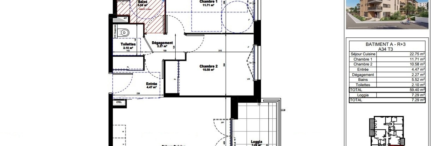 Appartement 3 Pièces 59 m² à louer à Miribel (01700)
