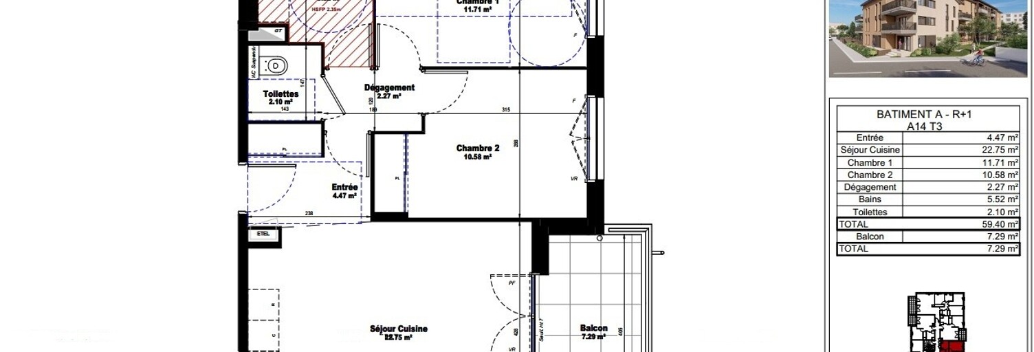 Appartement 3 Pièces 59 m² à louer à Miribel (01700)