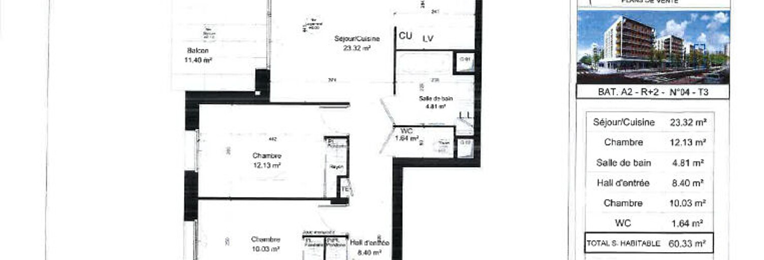 Appartement 3 Pièces 60 m² à louer à Vaulx-en-Velin (69120)