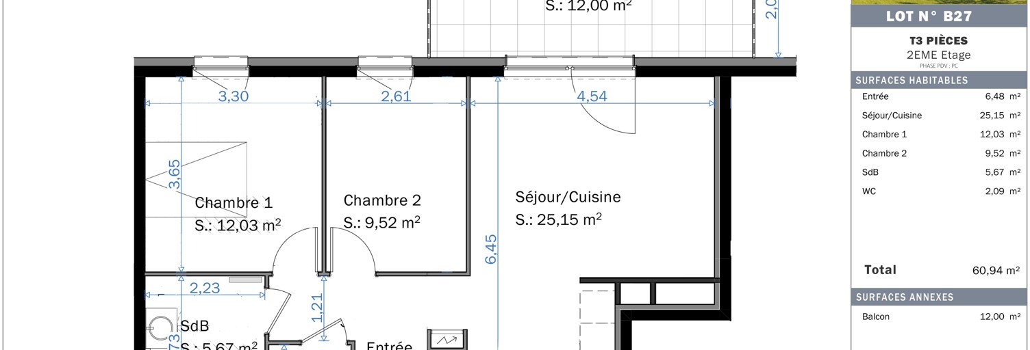 Appartement 3 Pièces 61 m² à vendre à Lingolsheim (67380)