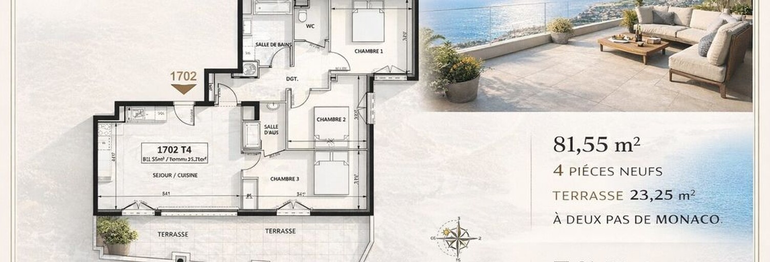 Appartement 4 Pièces 82 m² à vendre à Beausoleil (06240)