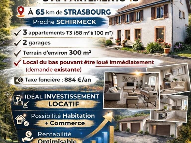 Immeuble à vendre proche SCHIRMECK - IMMEUBLE de 3 APPARTEMENTS T3 + 2 GARAGES — photo 1
