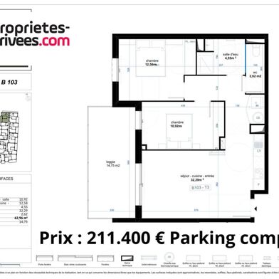 Appartement 3 pièces 211400 €