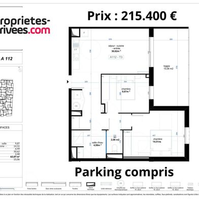 Appartement 3 pièces 211400 €