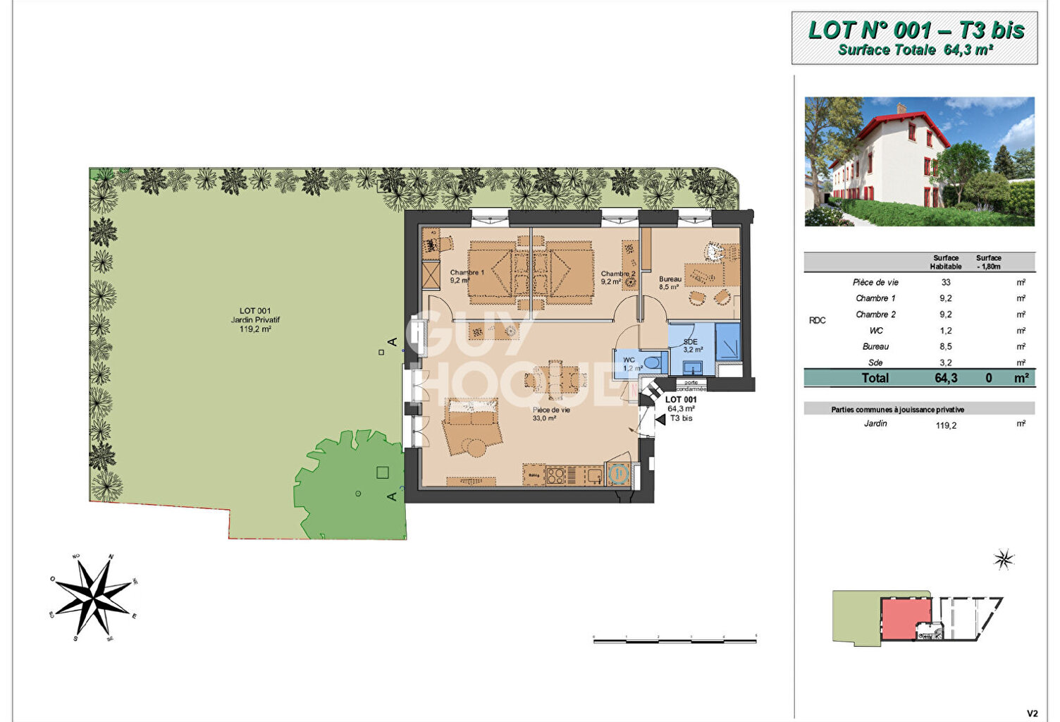 Montchat - Appartement T3 bis en rez-de-jardin (Plateau à aménager), proximité parc Bazin, Lyon 3ème (69003) — photo 1