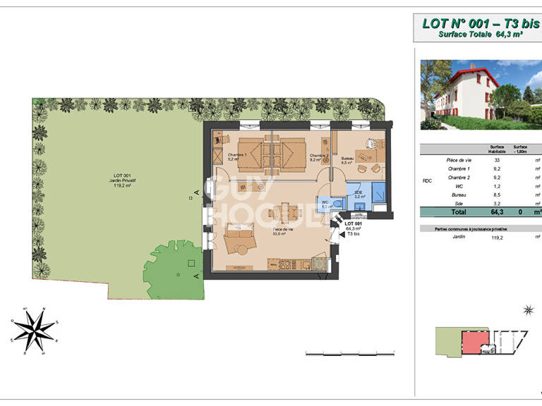 Montchat - Appartement T3 bis en rez-de-jardin (Plateau à aménager), proximité parc Bazin, Lyon 3ème (69003) — photo 1