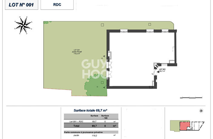 Montchat - Appartement T3 bis en rez-de-jardin (Plateau à aménager), proximité parc Bazin, Lyon 3ème (69003) — photo 2