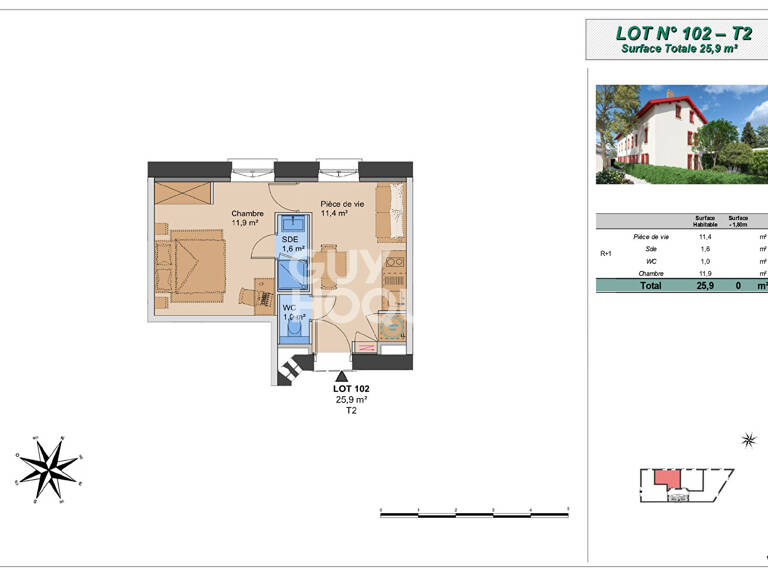 Montchat - Appartement T2 (Plateau à aménager), Proximité parc Bazin, Lyon 3ème (69003) — photo 1