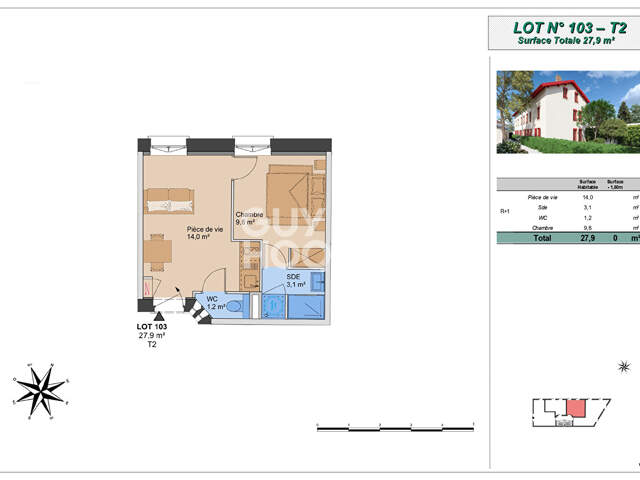 Montchat - Appartement T2 (Plateau à aménager), proximité parc Bazin, Lyon 3ème (69003) — photo du bien