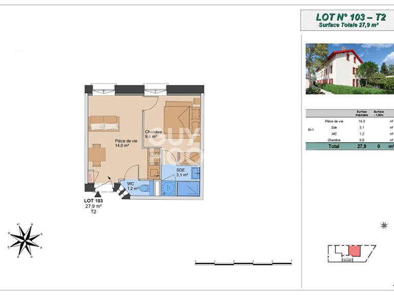 Montchat - Appartement T2 (Plateau à aménager), proximité parc Bazin, Lyon 3ème (69003) — photo 1