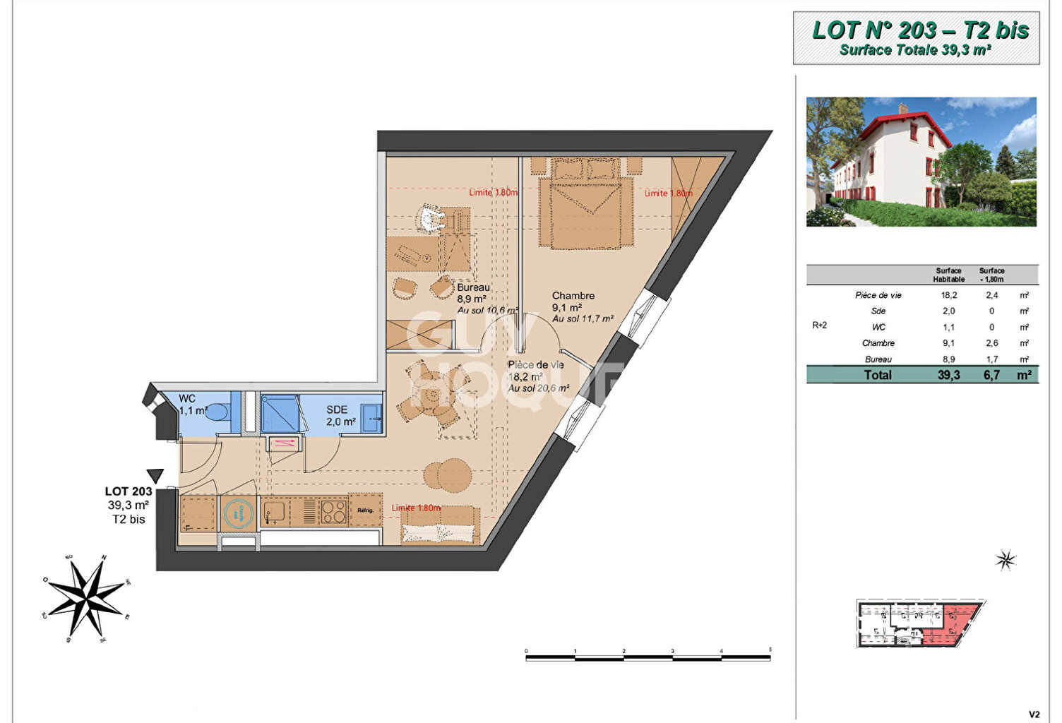 Montchat - Appartement T2 bis (Plateau à aménager), proximité parc Bazin, Lyon 3ème (69003) — photo 1
